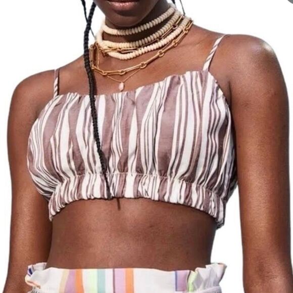 Lemlem + H&M Women's Linen Blend Stripe Elastic Hem Adjustable Strap Crop Top XS - Picture 1 of 9